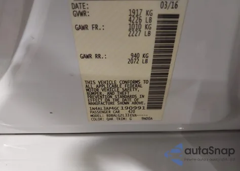 2016 Nissan Altima 2.5/2.5 S/2.5 Sl/2.5 Sr/2.5 Sv from USA, damaged, VIN 1N4AL3AP4GC190991